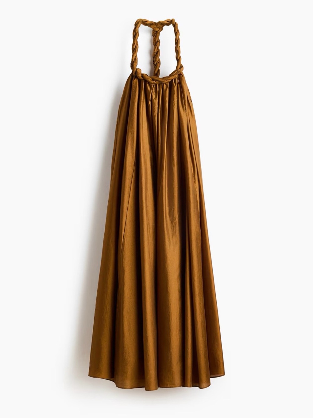 H&M Braid Detail Maxi Dress Sleeveless Flowy A-Line Halter Dk Golden Beige Large - Picture 6 of 7